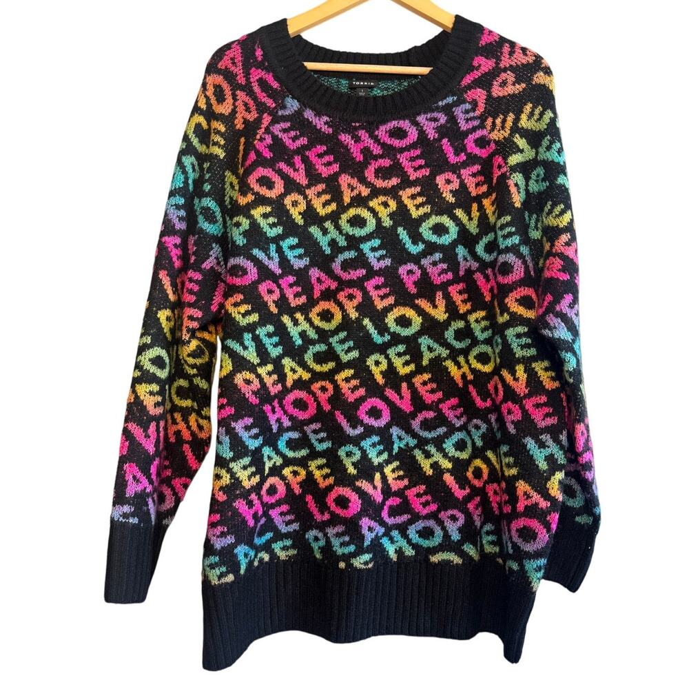 Torrid Peace Love Hope Vegan Cashmere Pullover Crew Sweater Size 1